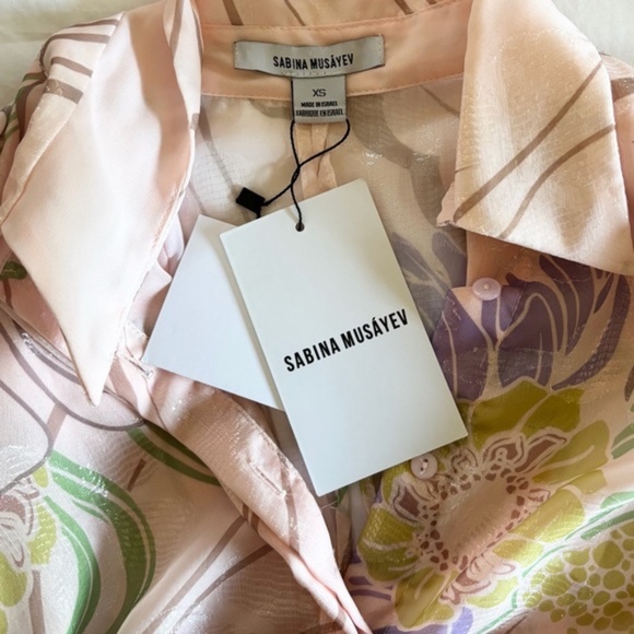 Sabina Musayev NWT Abbey Long Sleeve Floral Shimmer Mini Dress Blush Print XS - Picture 8 of 9